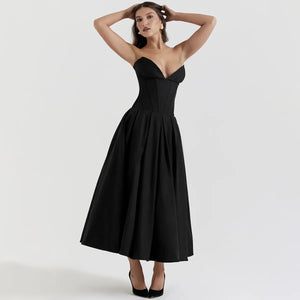 Black Plunge Corset Midi Dress