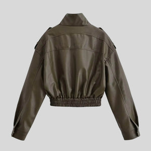 Cropped Faux Leather Jacket