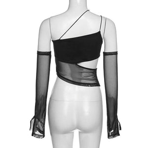 Detachable Sleeved Mesh Halter Top