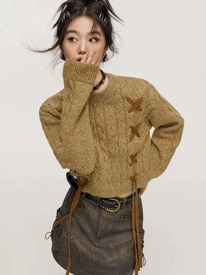 Lace-Up Detail Crop Sweater