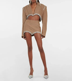 Rhinestone Blazer & Skirt Two Piece Set