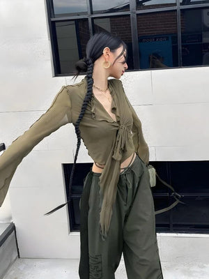 Tie Front Mesh Top
