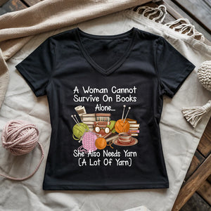 Books & Yarn Lover Lady V-neck