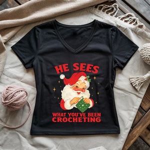 He Sees You Crocheting Lady V-neck