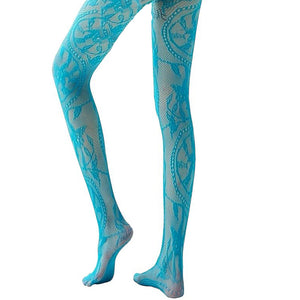 Lace Pattern Tights in Blue