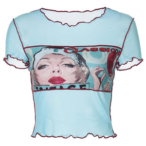 Paris Girl Mesh Y2K Baby Tee