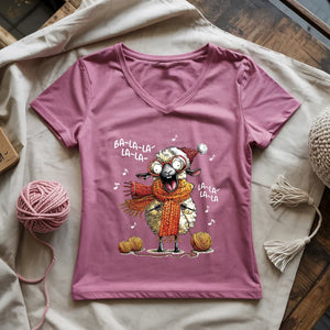 Fa-la-la Knitting Sheep Lady V-neck