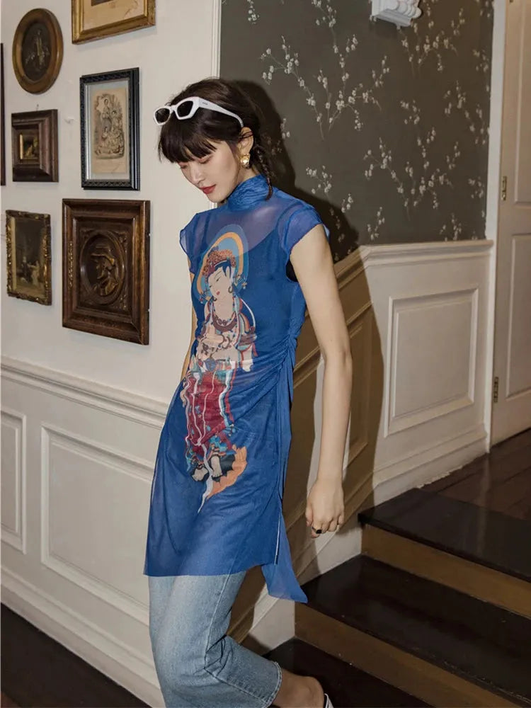 Chinese Woman Mesh Top