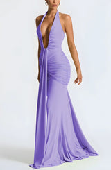 Deep Plunge Ruched Maxi Dress