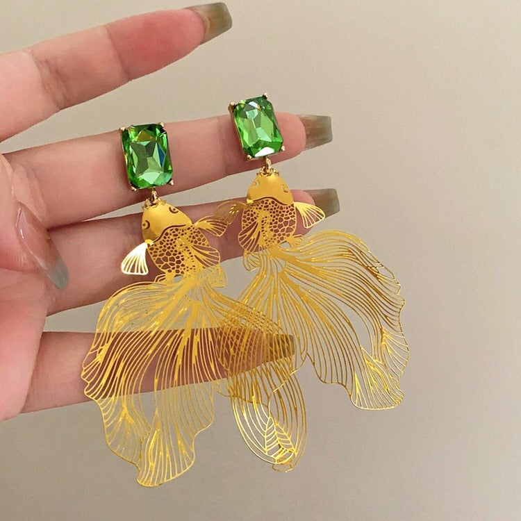 Koi Fish Green Stone Earrings