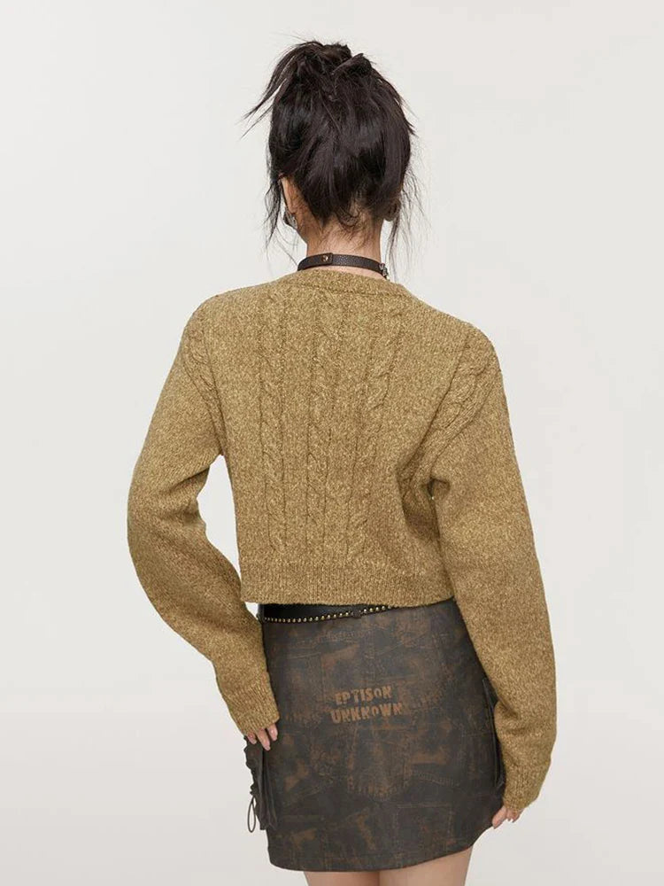 Lace-Up Detail Crop Sweater