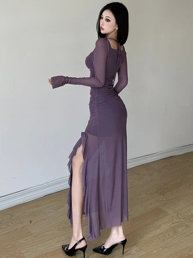 Mesh Split Midi Dress