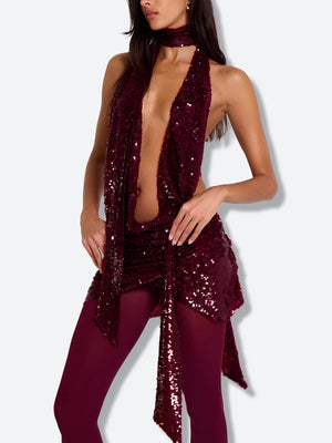 Sequined Backless Mini Dress