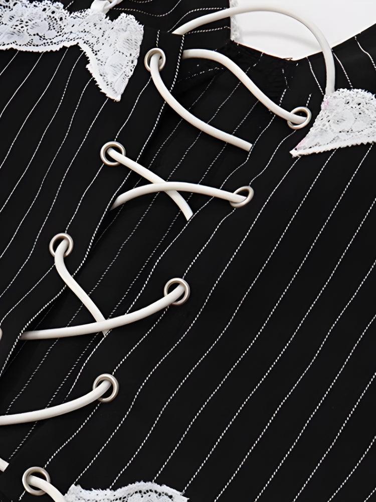 Striped Lace Trim Corset Top