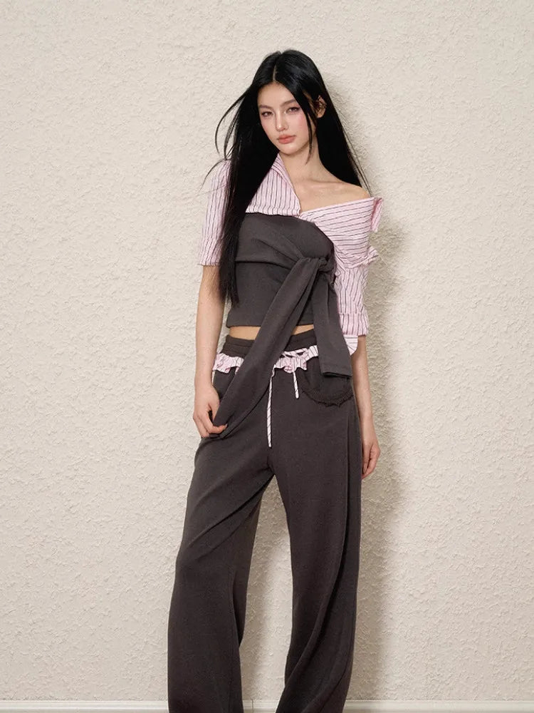 Striped Shirt Tie Top