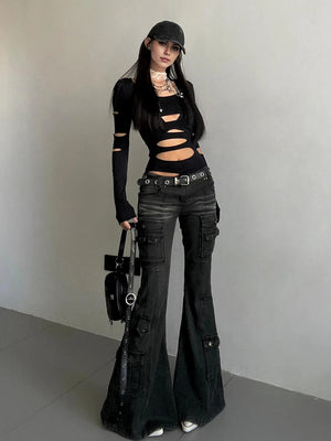 Y2K Flared Cargo Jeans