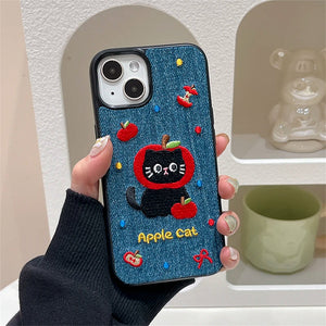Apple Cat Embroidery iPhone Case