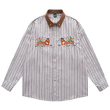 Bear Embroidery Striped Shirt