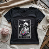 Skeleton Crocheter Tarot Lady V-neck