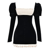 French Maid Ruched Velvet Mini Dress