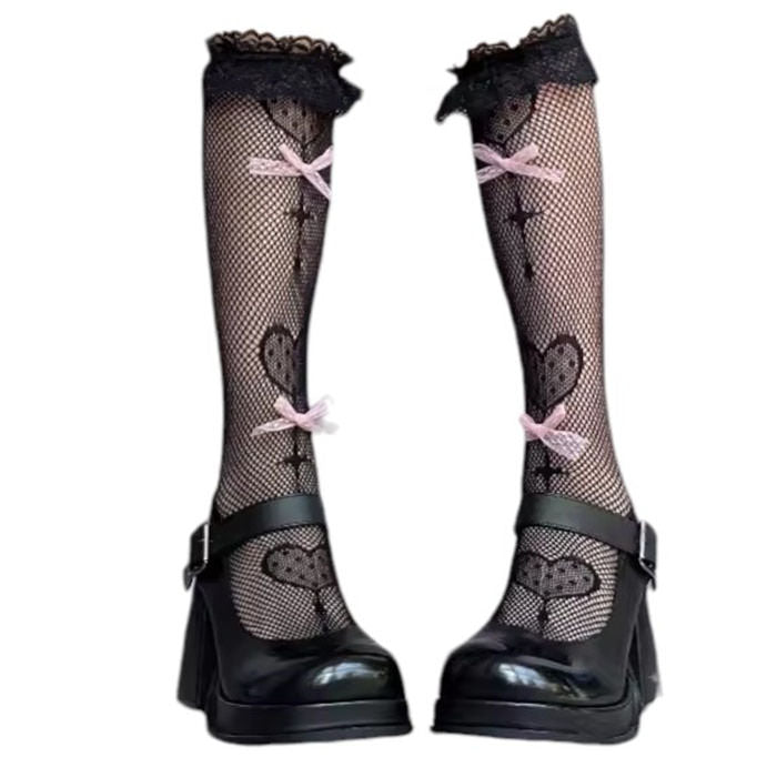 Bows Fishnet Knee Socks