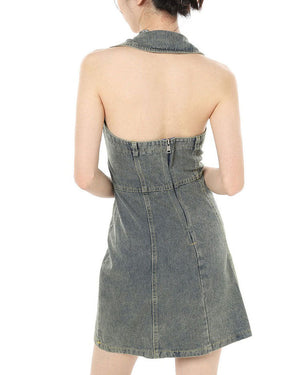 Y2K Aesthetic Halter Denim Dress