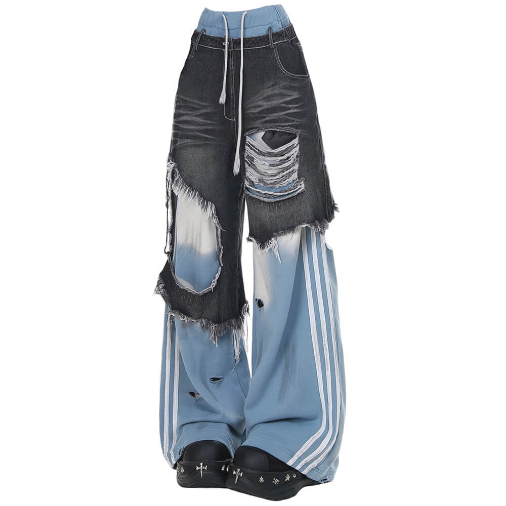 Distressed Double Effect Layered Jeans