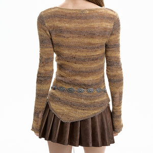 Distressed Striped Knit Sweater
