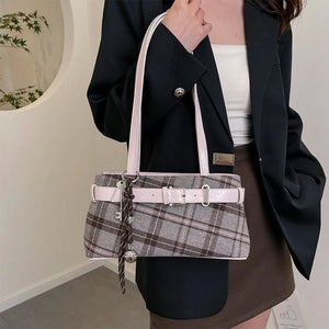 Gossip Goes Around Plaid Belted Bag