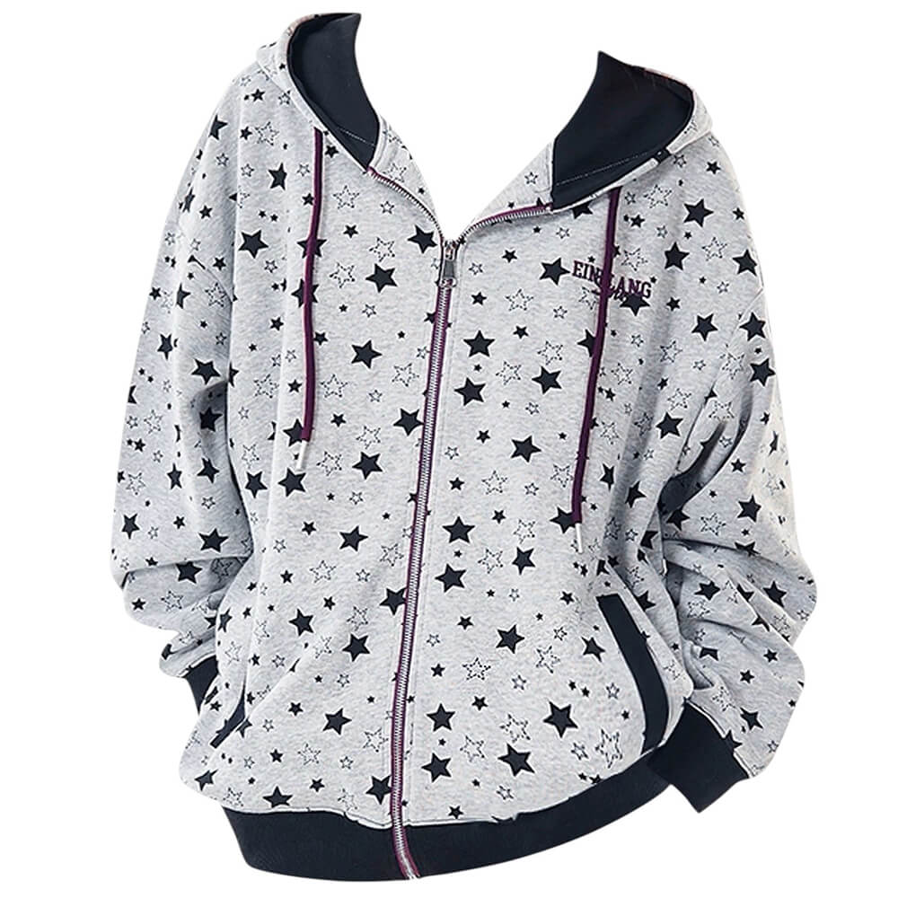 2010’s Grey Star Print Zip Up Hoodie