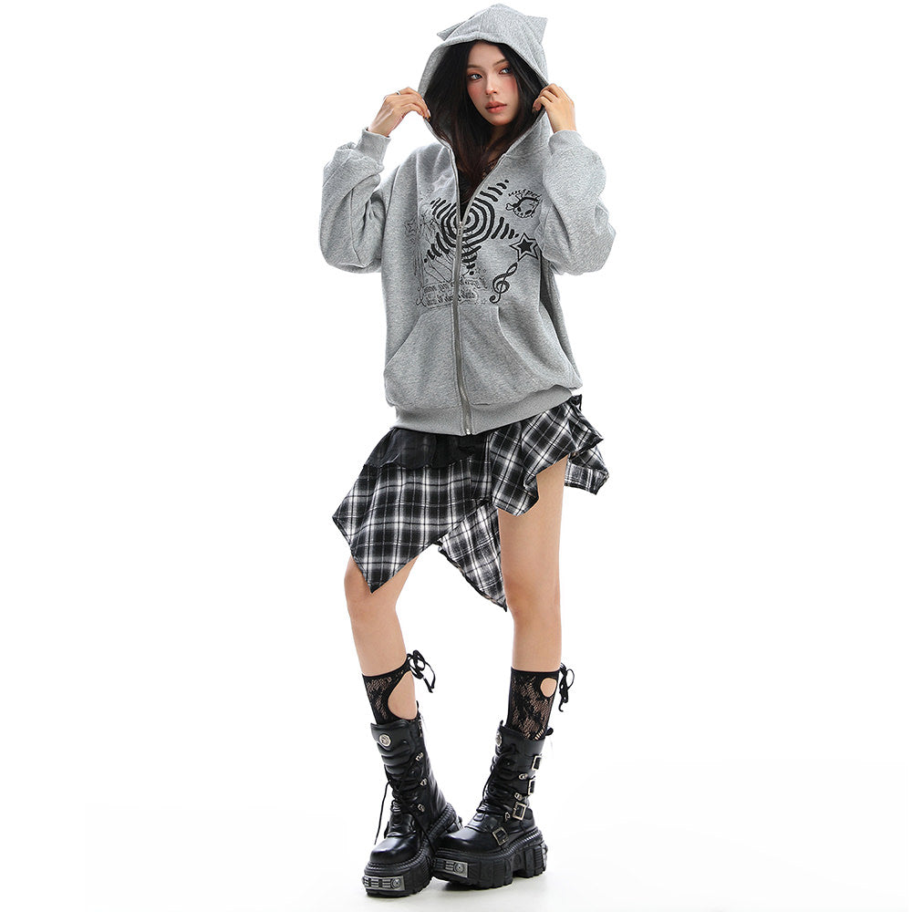 Grunge Cut-Out Shoulder Sweatshirt