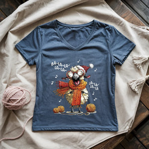 Fa-la-la Knitting Sheep Lady V-neck