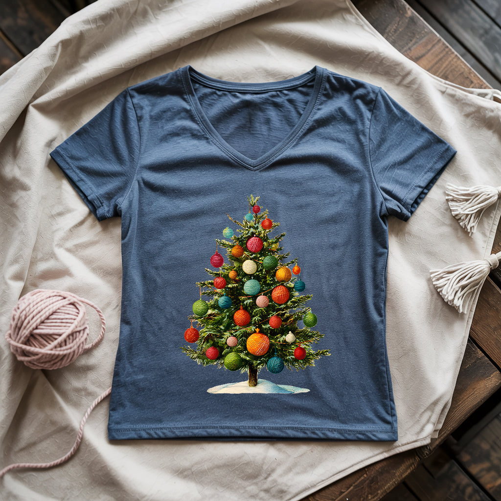 Yarn Christmas Tree Lady V-neck