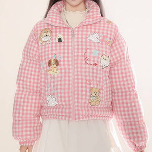Korean Aesthetic Checker Puffer Jacket
