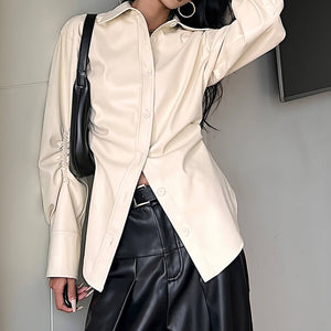 Latte Cream Vegan Leather Shirt