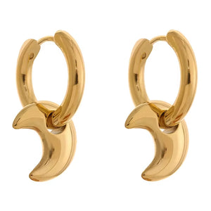 Celestial Moon Drop Hoops Earrings