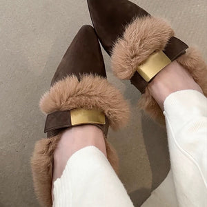 Pointed-Toe Faux Fur Mules