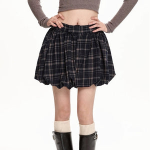 Preppy Plaid Balloon Mini Skirt