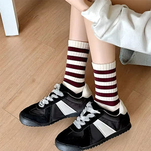 Red & Beige Striped Socks