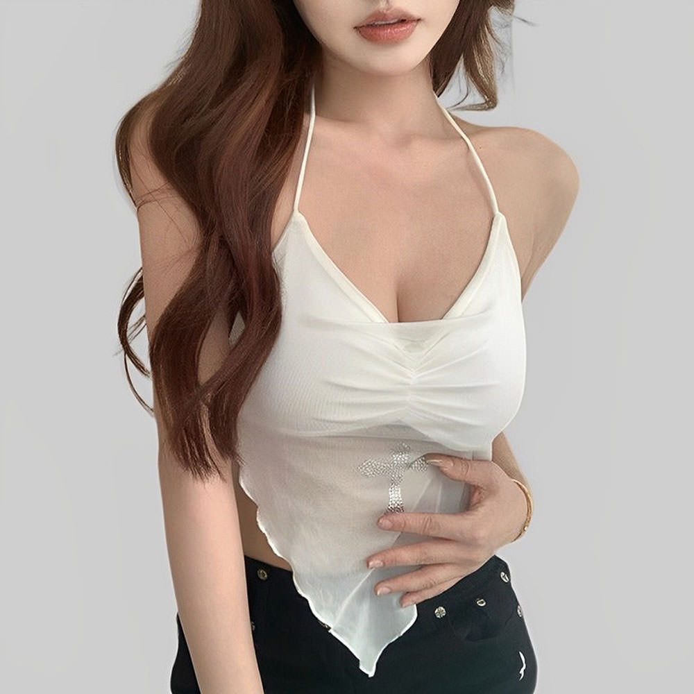 Y2K Rhinestone Cross Scarf Top