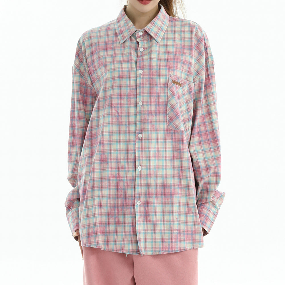 Soft Girl Plaid Button-Up Shirt