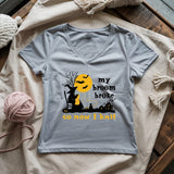 Broom Broke Knitting Witch Lady V-neck