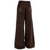Star Pocket Wide-Leg Brown Pants