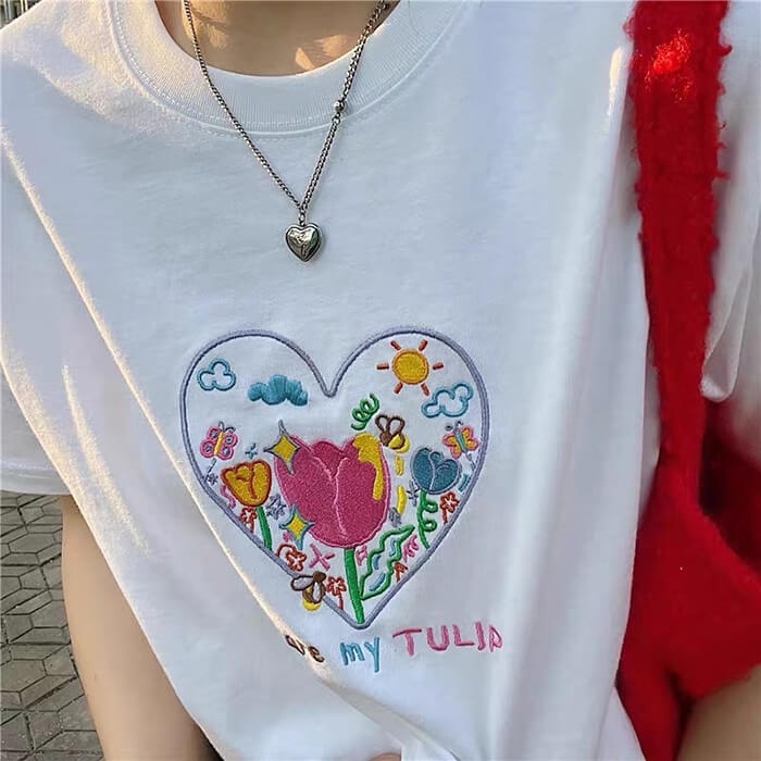 Tulip Embroidery Aesthetic T-Shirt