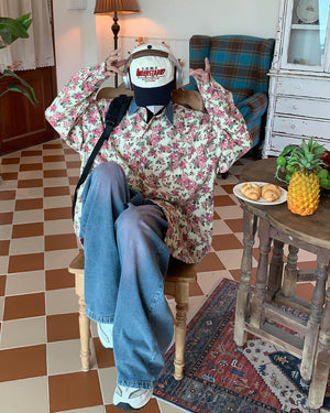 Vintage Pink Floral Button Up Shirt