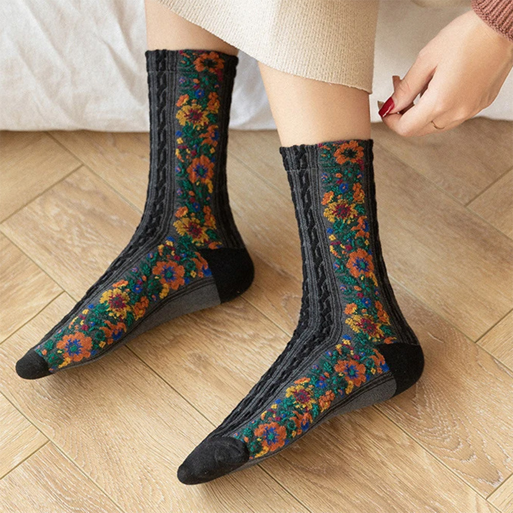 Vintage Embroidered Floral Socks