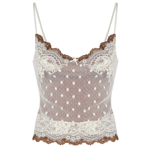 Y2K Polka Dot Lace Cami Top